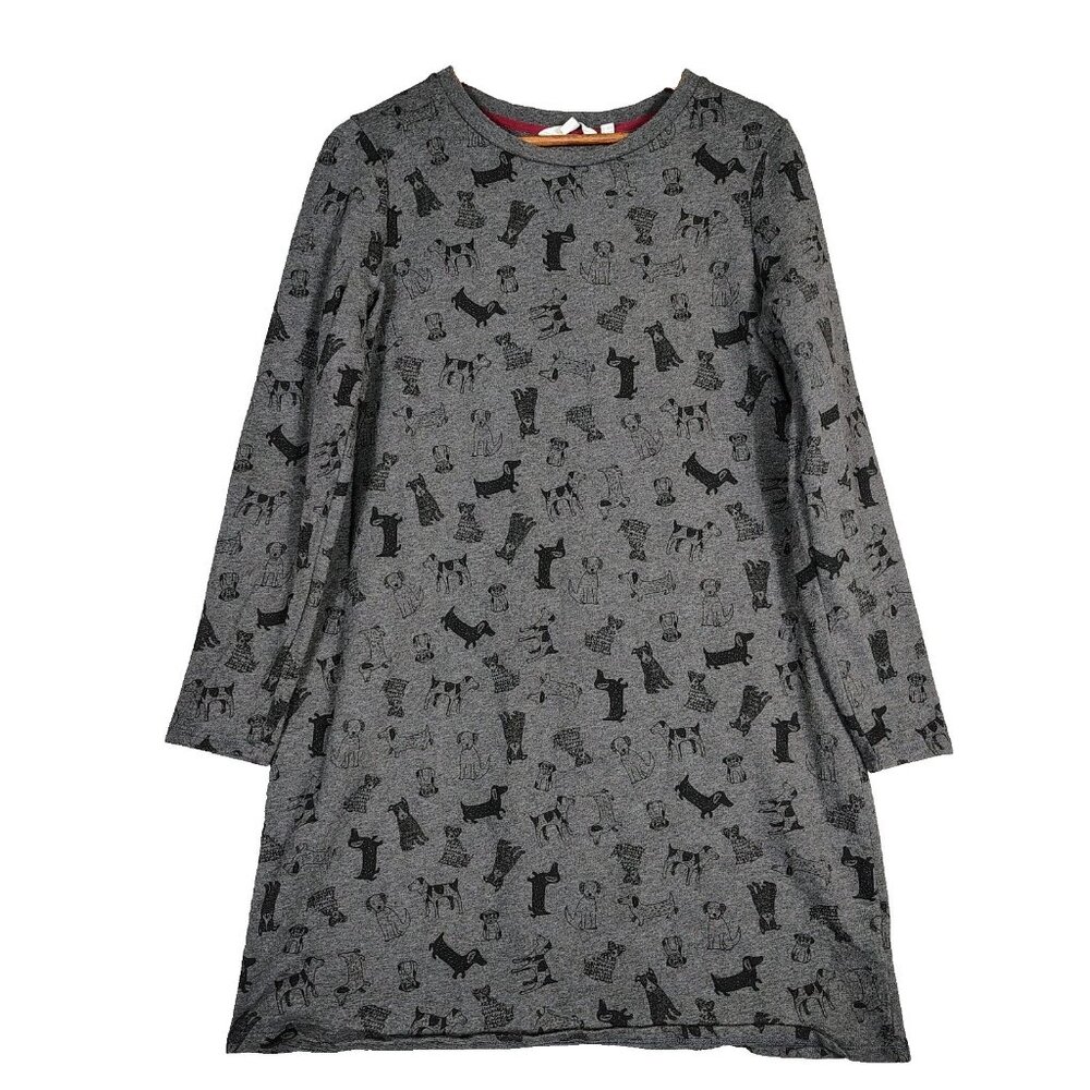 Boden Sweatshirt Dress Women's 10R Gray Black Doodle Dog Print Stretch Casual
